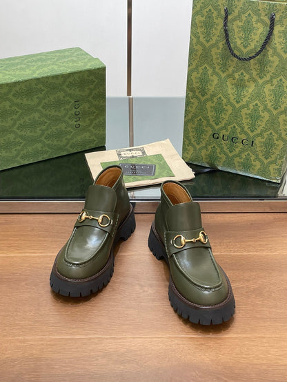 GUCCI HORSEBIT ANKLE BOOTS 4.5CM IN ARMY GREEN CALFSKIN