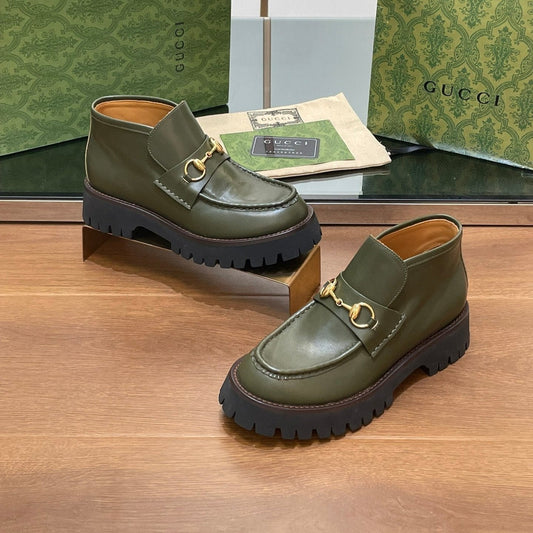GUCCI HORSEBIT ANKLE BOOTS 4.5CM IN ARMY GREEN CALFSKIN