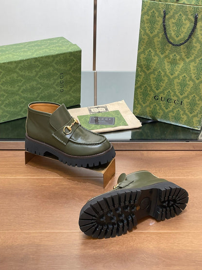 GUCCI HORSEBIT ANKLE BOOTS 4.5CM IN ARMY GREEN CALFSKIN