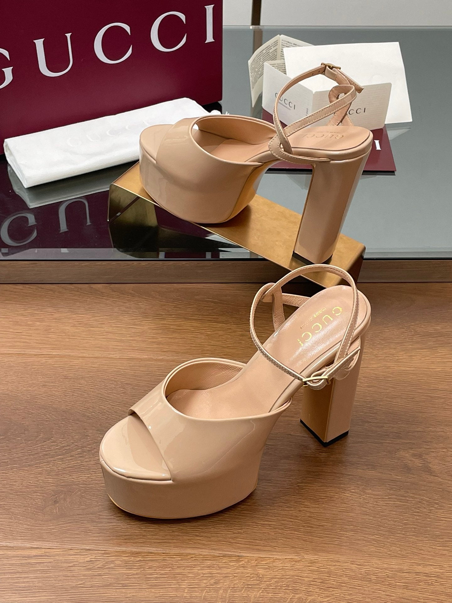 GUCCI HIGH HEEL SANDALS 13 CM IN BEIGE LAMBSKIN