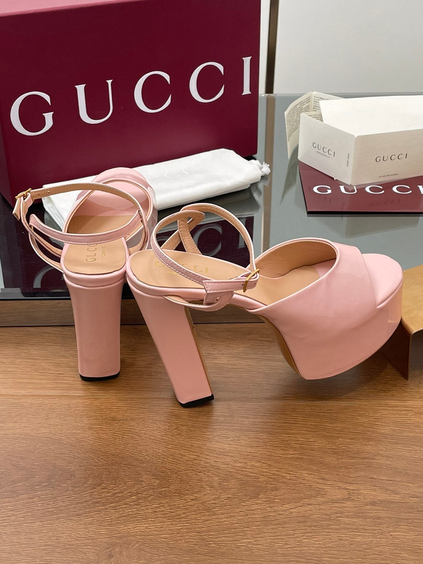 GUCCI HIGH HEEL SANDALS 13 CM IN LIGHT PINK LAMBSKIN
