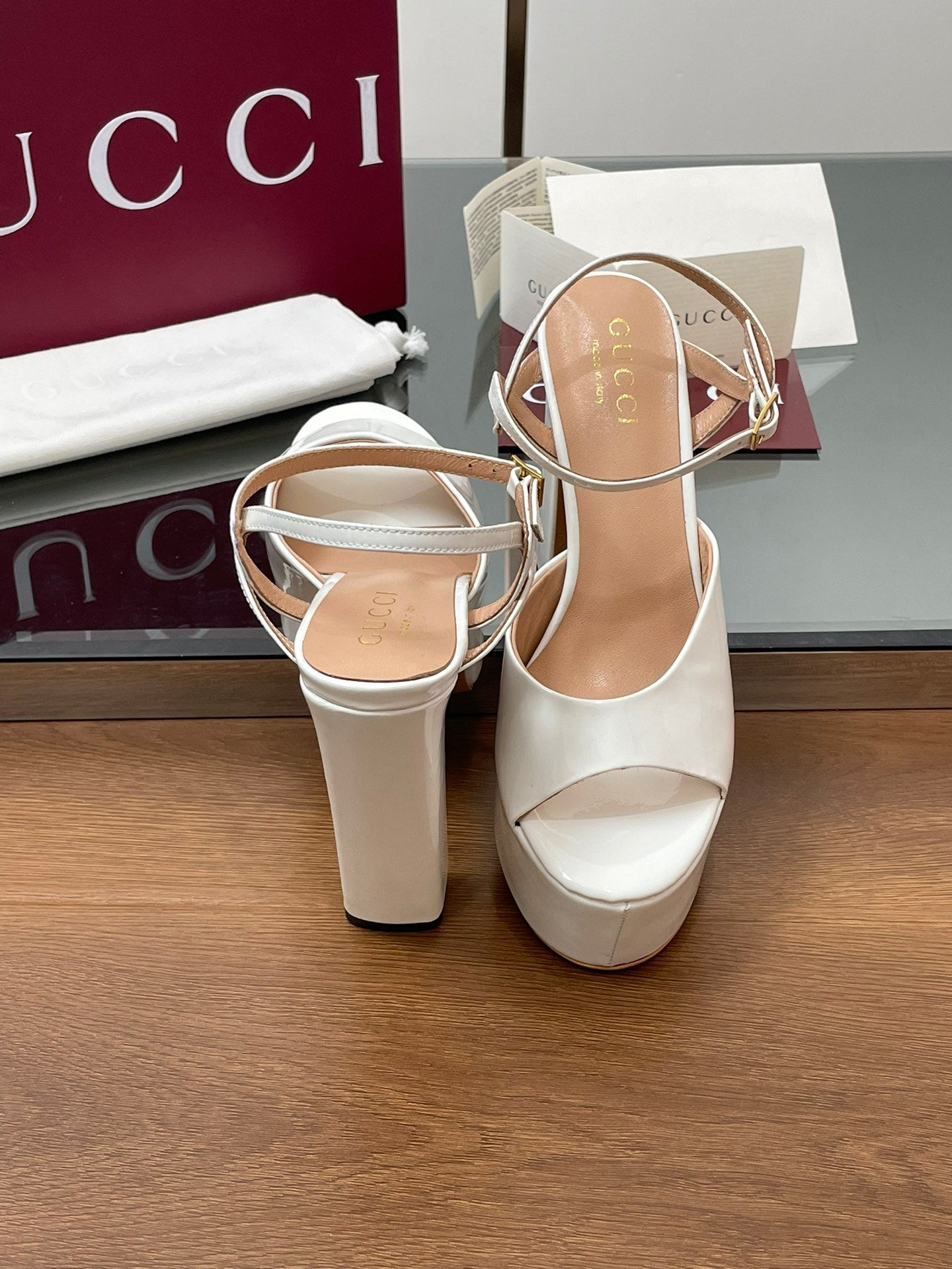 GUCCI HIGH HEEL SANDALS 13 CM IN WHITE LAMBSKIN