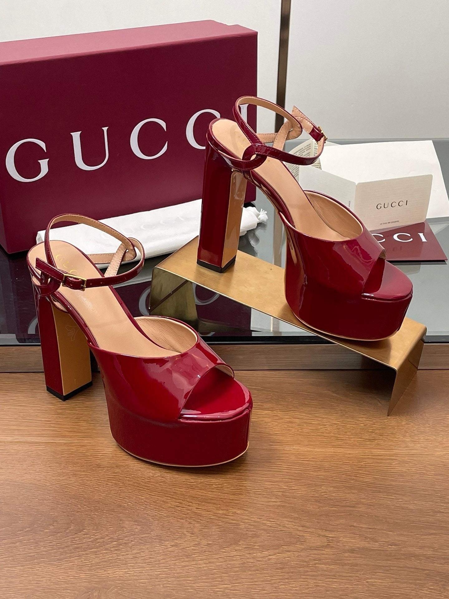 GUCCI HIGH HEEL SANDALS 13 CM IN RED LAMBSKIN