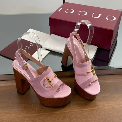 GUCCI HIGH HEEL SANDALS 13 CM IN PINK CALFSKIN MIX SUEDUE GOLD HARDWARE