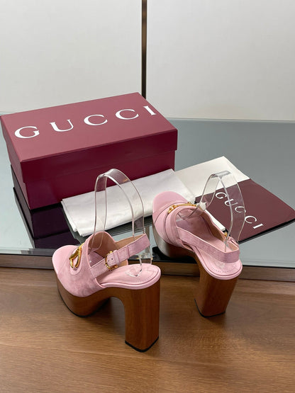 GUCCI HIGH HEEL SANDALS 13 CM IN PINK CALFSKIN MIX SUEDUE GOLD HARDWARE