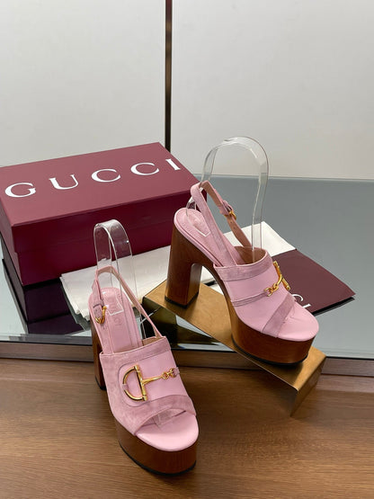GUCCI HIGH HEEL SANDALS 13 CM IN PINK CALFSKIN MIX SUEDUE GOLD HARDWARE