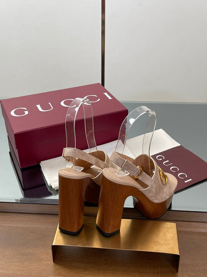 GUCCI HIGH HEEL SANDALS 13 CM IN BEIGE CALFSKIN MIX SUEDUE GOLD HARDWARE