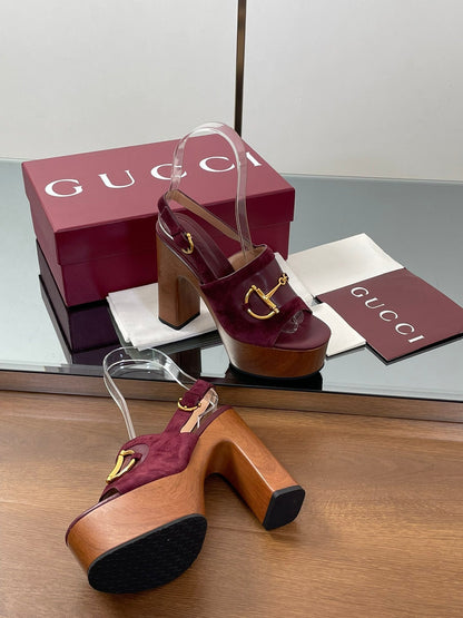 GUCCI HIGH HEEL SANDALS 13 CM IN DARK RED CALFSKIN MIX SUEDUE GOLD HARDWARE