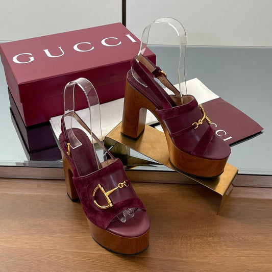 GUCCI HIGH HEEL SANDALS 13 CM IN DARK RED CALFSKIN MIX SUEDUE GOLD HARDWARE