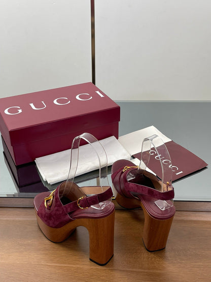 GUCCI HIGH HEEL SANDALS 13 CM IN DARK RED CALFSKIN MIX SUEDUE GOLD HARDWARE