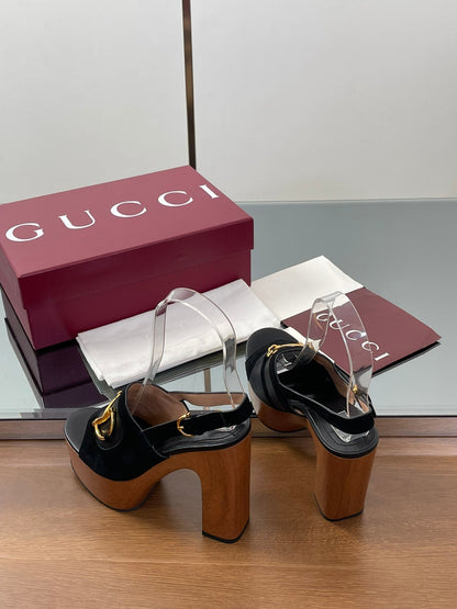 GUCCI HIGH HEEL SANDALS 13 CM IN BLACK CALFSKIN MIX SUEDUE GOLD HARDWARE