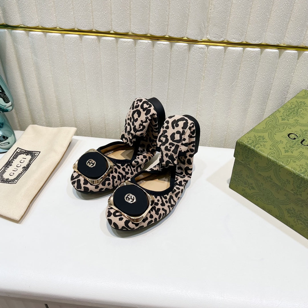 GUCCI BALLET SUPER SLIM LEOPARD PATTERN LAMBSKIN