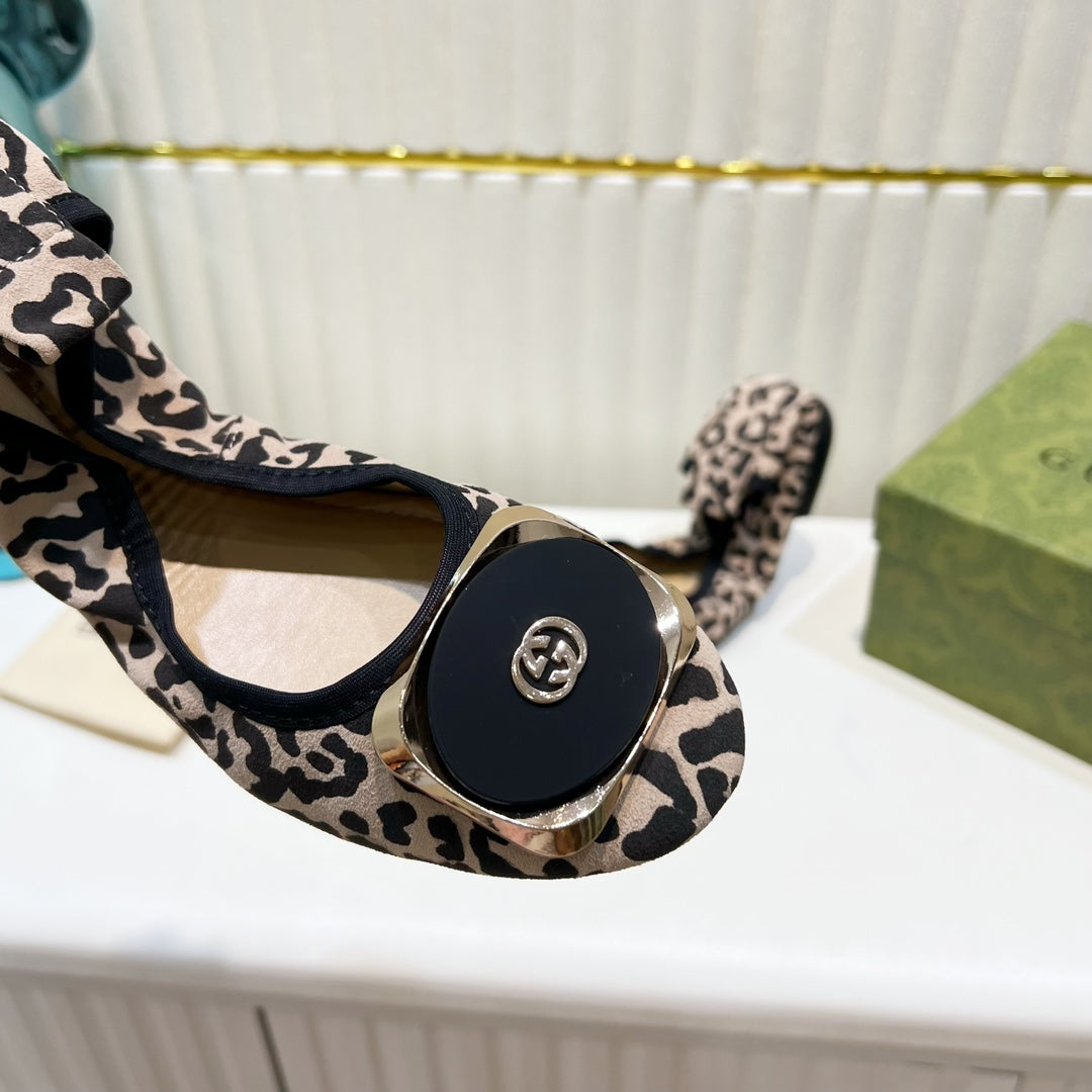 GUCCI BALLET SUPER SLIM LEOPARD PATTERN LAMBSKIN
