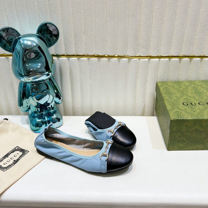 GUCCI BALLET SUPER SLIM BUCKLE BLACK AND SKY LAMBSKIN
