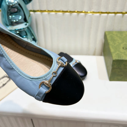 GUCCI BALLET SUPER SLIM BUCKLE BLACK AND SKY LAMBSKIN