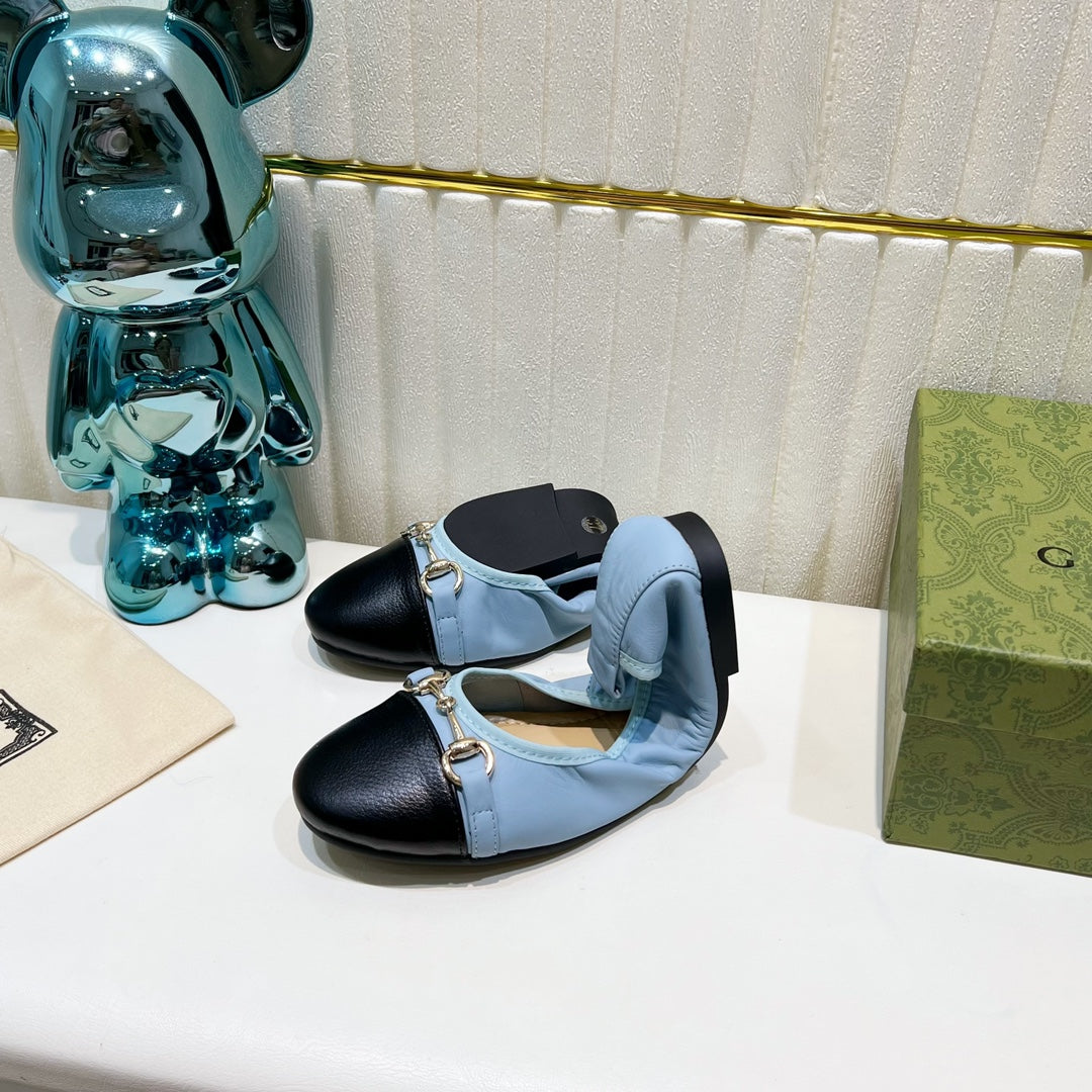 GUCCI BALLET SUPER SLIM BUCKLE BLACK AND SKY LAMBSKIN