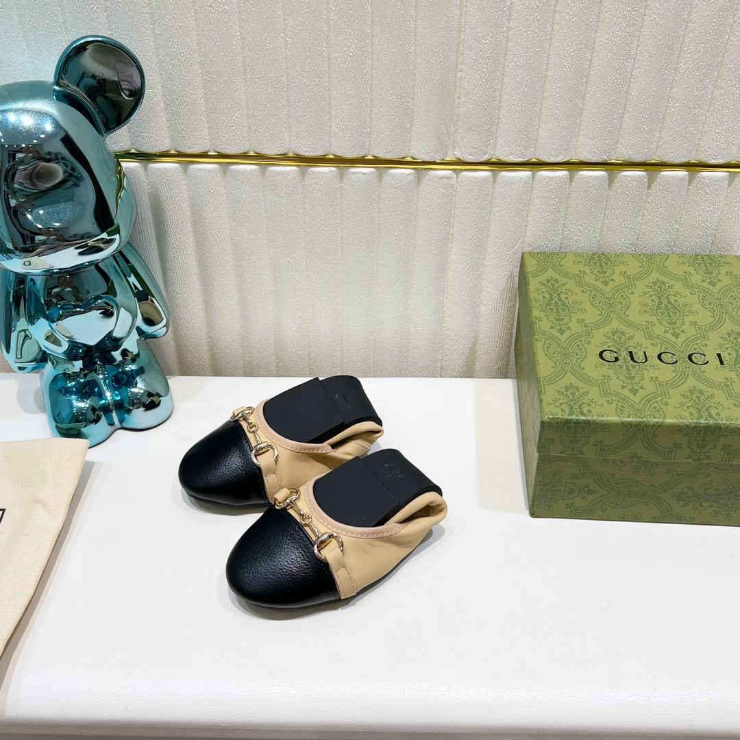 GUCCI BALLET SUPER SLIM BUCKLE BLACK AND CREAM LAMBSKIN