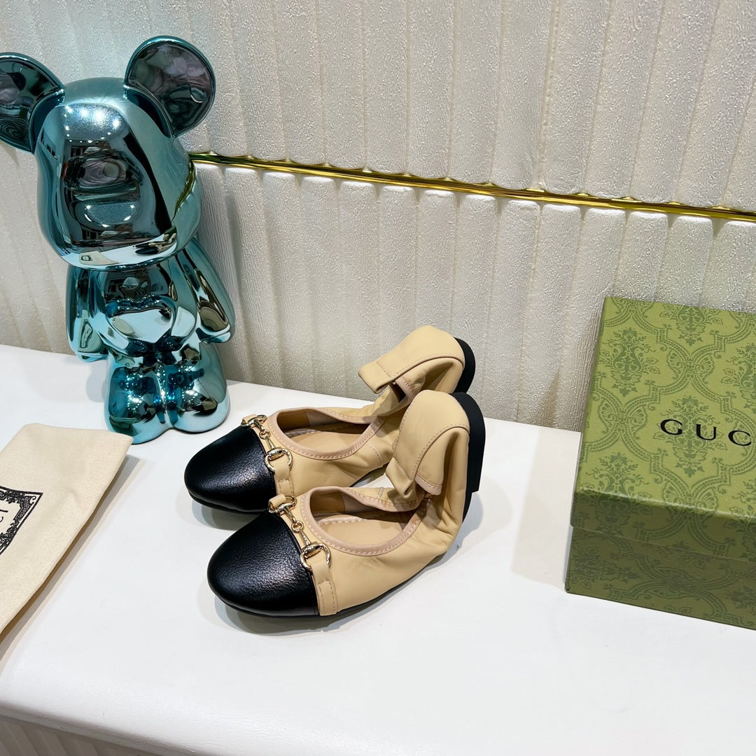 GUCCI BALLET SUPER SLIM BUCKLE BLACK AND CREAM LAMBSKIN