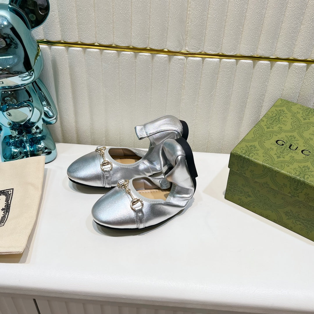 GUCCI BALLET SUPER SLIM BUCKLE SILVER LAMBSKIN