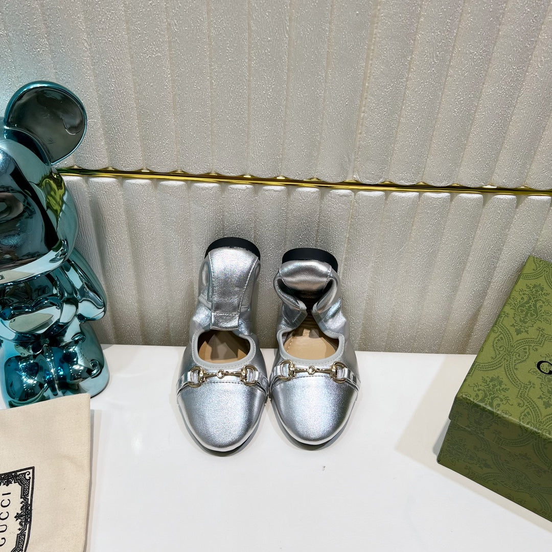 GUCCI BALLET SUPER SLIM BUCKLE SILVER LAMBSKIN