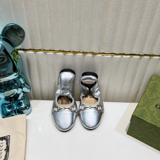 GUCCI BALLET SUPER SLIM BUCKLE SILVER LAMBSKIN