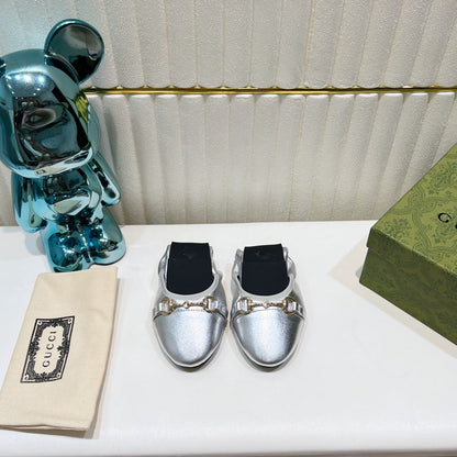 GUCCI BALLET SUPER SLIM BUCKLE SILVER LAMBSKIN