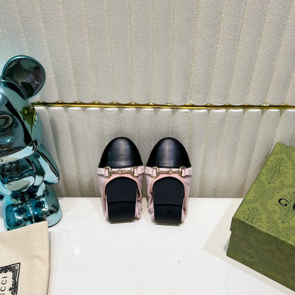 GUCCI BALLET SUPER SLIM BUCKLE PASTEL PINK AND BLACK LAMBSKIN