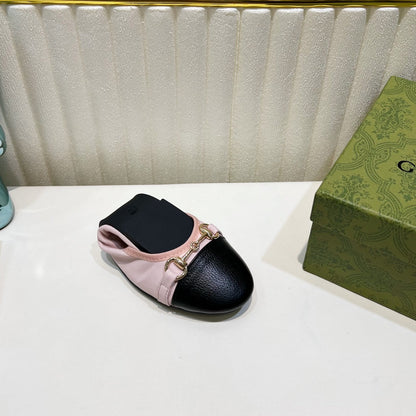 GUCCI BALLET SUPER SLIM BUCKLE PASTEL PINK AND BLACK LAMBSKIN