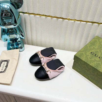 GUCCI BALLET SUPER SLIM BUCKLE PASTEL PINK AND BLACK LAMBSKIN