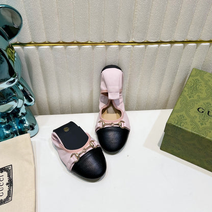 GUCCI BALLET SUPER SLIM BUCKLE PASTEL PINK AND BLACK LAMBSKIN