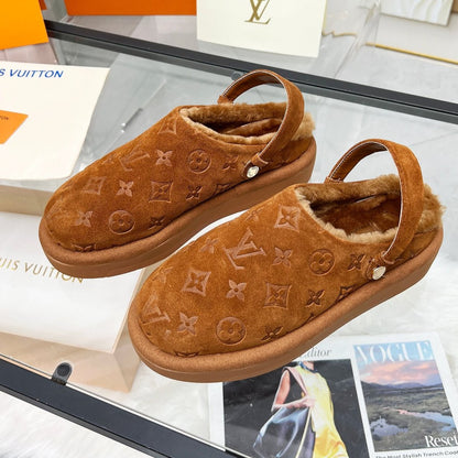 LOUIS VUITTON LV WOMEN'S COSY FLAT COMFORT CLOGS IN RUSSET BROWN MONOGRAM SUEDE
