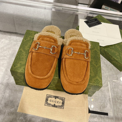 GUCCI HORSEBIT MULE IN BRONZE ORANGE SUEDE AND FLEECE LINING