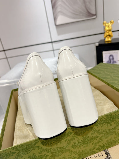 GUCCI HORSEBIT PLATFORM LOAFER WHITE CALFSKIN