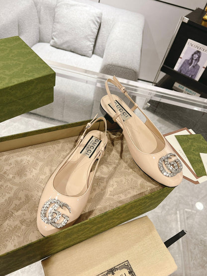 GUCCI CRYSTALS SLINGBACK BALLET CREAM CALFSKIN