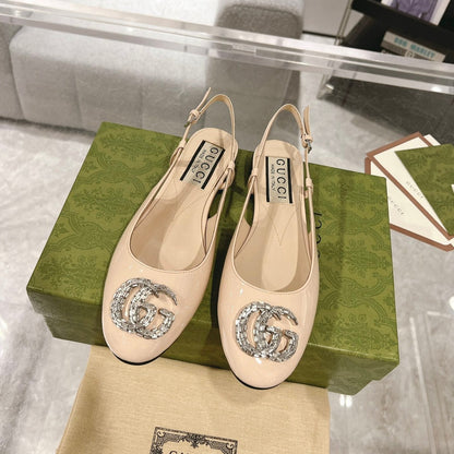 GUCCI CRYSTALS SLINGBACK BALLET CREAM CALFSKIN