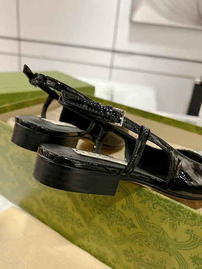 GUCCI METALIC SLINGBACK FLATS IN BLACK CALFSKIN