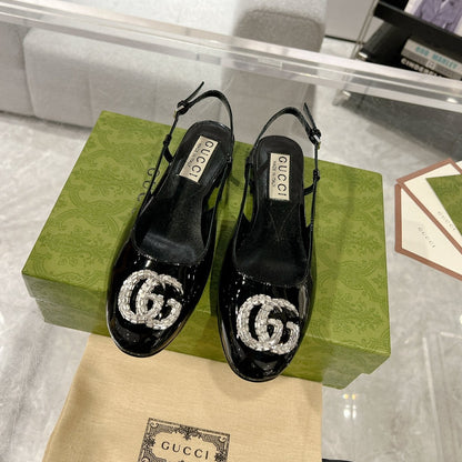 GUCCI CRYSTALS SLINGBACK BALLET BLACK CALFSKIN