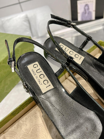 GUCCI CRYSTALS SLINGBACK BALLET BLACK CALFSKIN