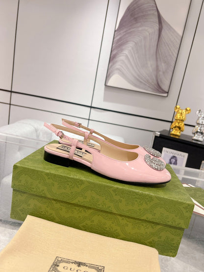 GUCCI METALIC SLINGBACK FLATS IN ROSE PINK CALFSKIN