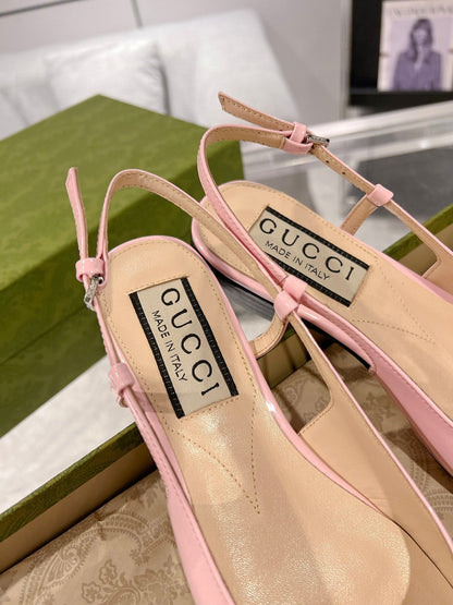 GUCCI METALIC SLINGBACK FLATS IN ROSE PINK CALFSKIN