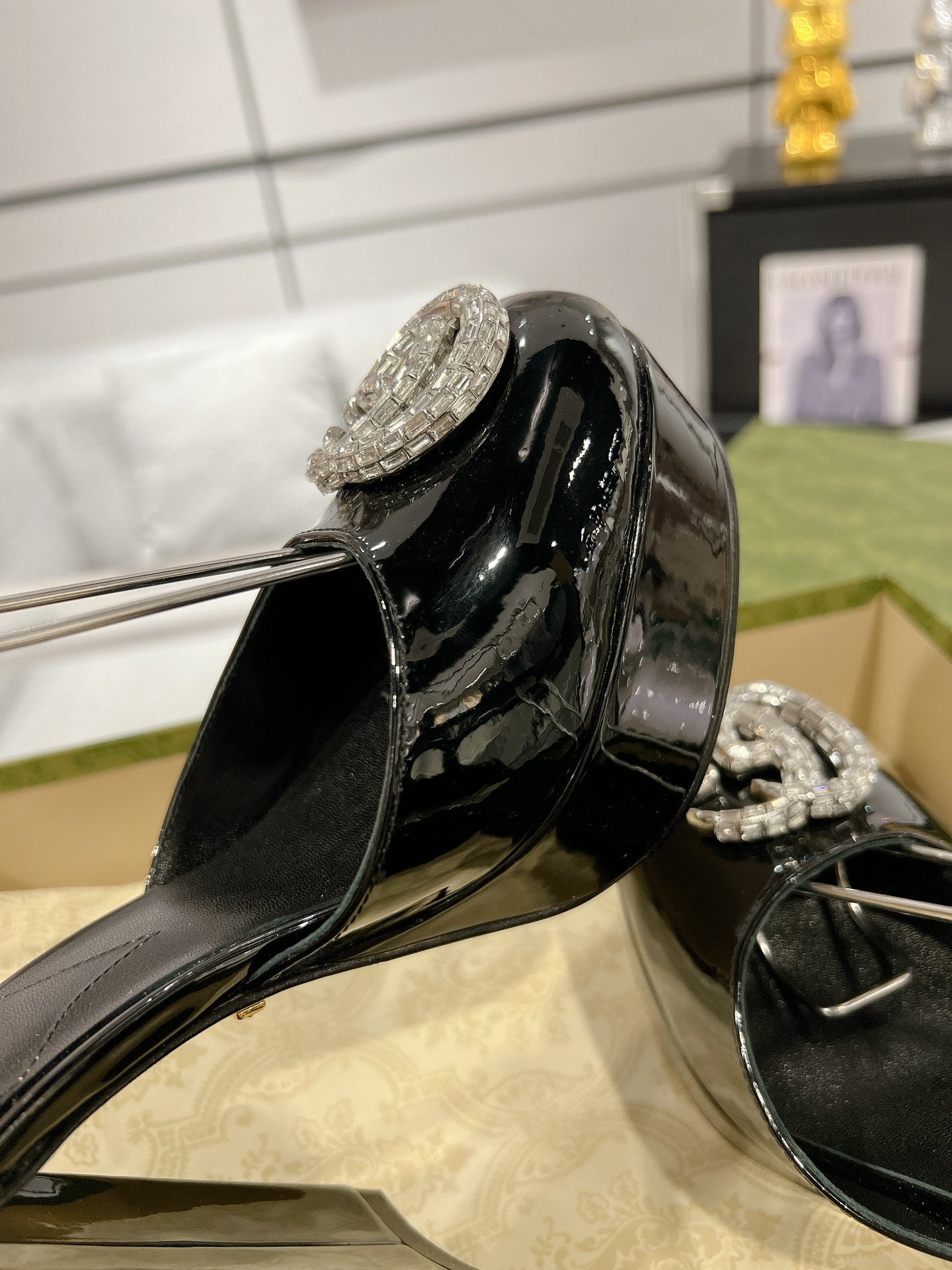 GUCCI HIGH SANDAL SQUARE HEEL 12 CM IN BLACK CALFSKIN