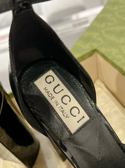 GUCCI HIGH SANDAL SQUARE HEEL 12 CM IN BLACK CALFSKIN