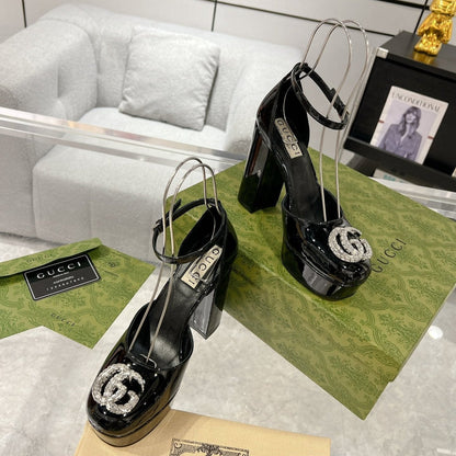 GUCCI HIGH SANDAL SQUARE HEEL 12 CM IN BLACK CALFSKIN