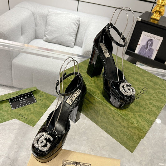 GUCCI HIGH SANDAL SQUARE HEEL 12 CM IN BLACK CALFSKIN