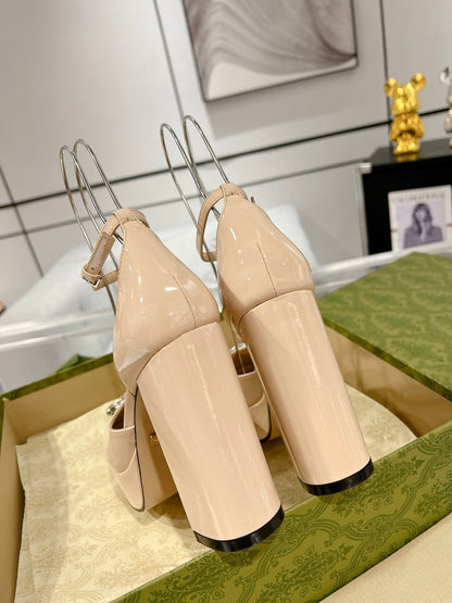 GUCCI CRYSTALS PLATFORM PUMPS CREAM CALFSKIN