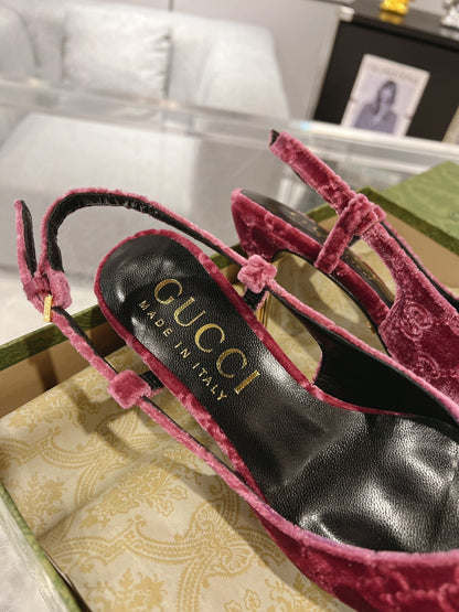 GUCCI SLINGBACK HIGH HEEL PUMP MAGENTA VELVET