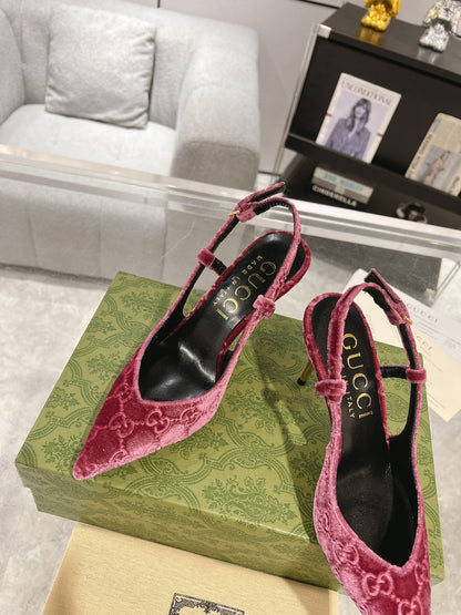 GUCCI SLINGBACK HIGH HEEL PUMP MAGENTA VELVET