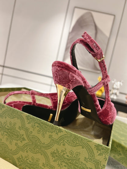 GUCCI SLINGBACK HIGH HEEL PUMP MAGENTA VELVET