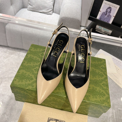 GUCCI SLINGBACK HIGH HEEL PUMP CREAM CALFSKIN