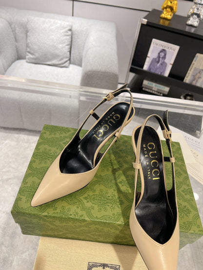 GUCCI SLINGBACK HIGH HEEL PUMP CREAM CALFSKIN